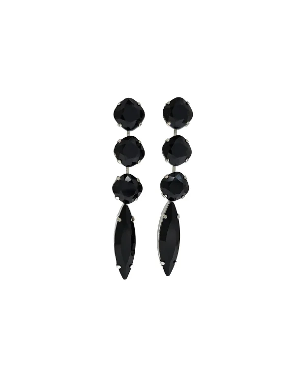 Chelsea Black Crystal Marquise Chandelier Earrings Rhodium Metal, 8cm Long
