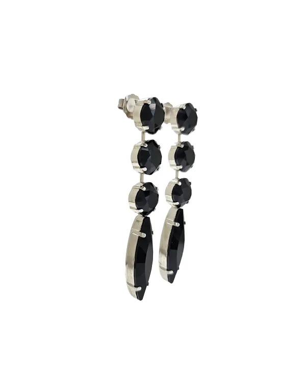 Chelsea Black Crystal Marquise Chandelier Earrings Rhodium Metal, 8cm Long - Image 3