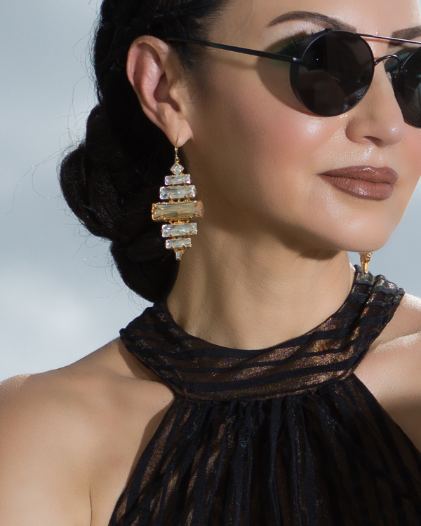 Cleo Sable Black Crystal Teardrop Earrings, Gold Metal 5cm Earrings - Image 35