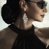 Martini Swings Gold Clear Crystal Baguette Earring, Gold Metal 6cm long, Diamond Shape - Image 5