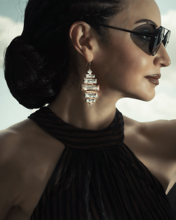 Cleo Sable Black Crystal Teardrop Earrings, Gold Metal 5cm Earrings - Image 36