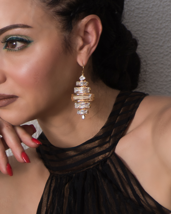 Cleo Sable Black Crystal Teardrop Earrings, Gold Metal 5cm Earrings - Image 37