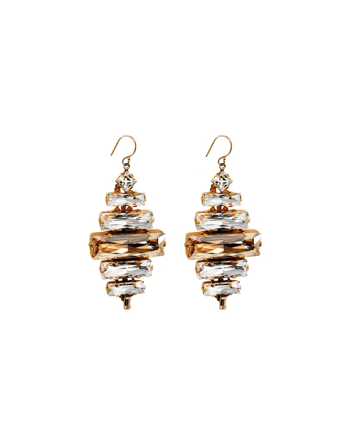 Martini Swings Gold Clear Crystal Baguette Earring, Gold Metal 6cm long, Diamond Shape