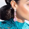 Astor Pink Crystal Teardrop Chandelier Earrings Rhodium Metal, 8cm Long - Image 4