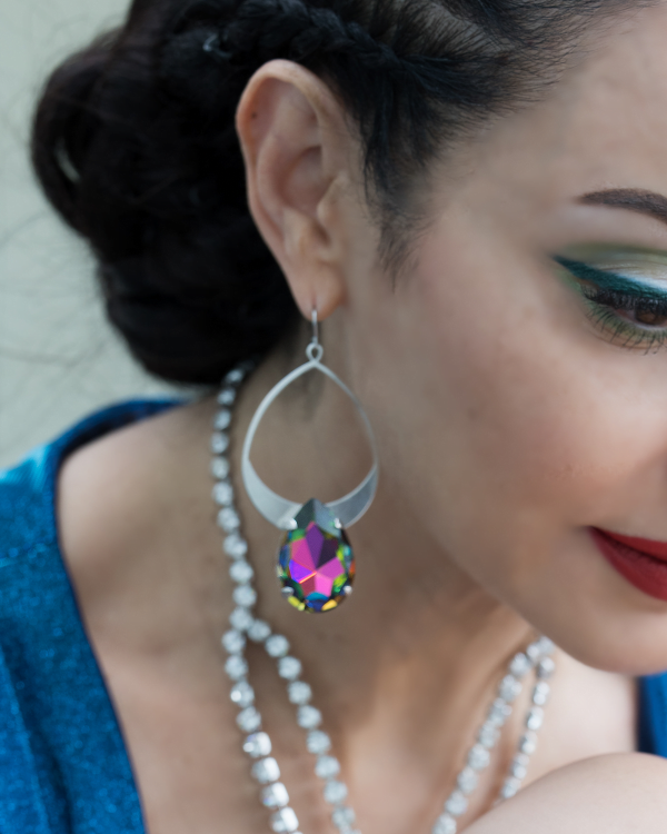 Vogue Iris Multi-Colour Teardrop Crystal and Rhodium Metal Teardrop Earrings, 7cm long - Image 4