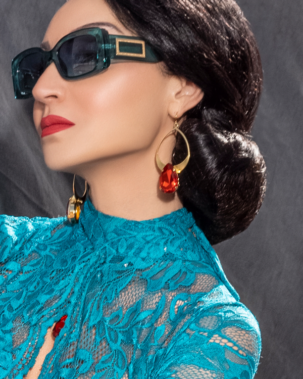Vogue Orange Teardrop Crystal and Gold Metal Teardrop Earrings, 7cm long - Image 4