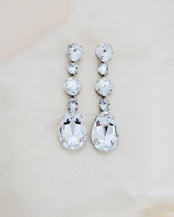 Astor Clear Chandelier Crystal Earrings, 8cm Long Silver Earrings - Image 3