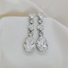Astor Clear Crystal Chandelier Earrings, Rhodium Metal, Bridesmaids Earrings - Image 3