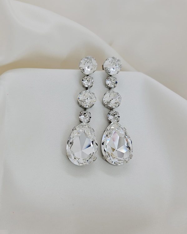 Astor Clear Crystal Chandelier Earrings, Rhodium Metal, Bridesmaids Earrings - Image 3