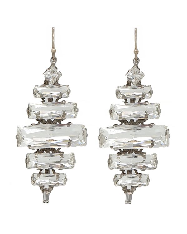 Martini Swings Clear Crystal Baguette Earring, Rhodium Metal 6cm long, Diamond Shape - Image 4