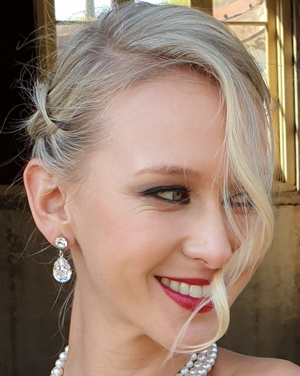 Stealing Kisses Clear Crystal Teardrop Bridal Studs, Rhodium Metal 3.5cm long - Image 2