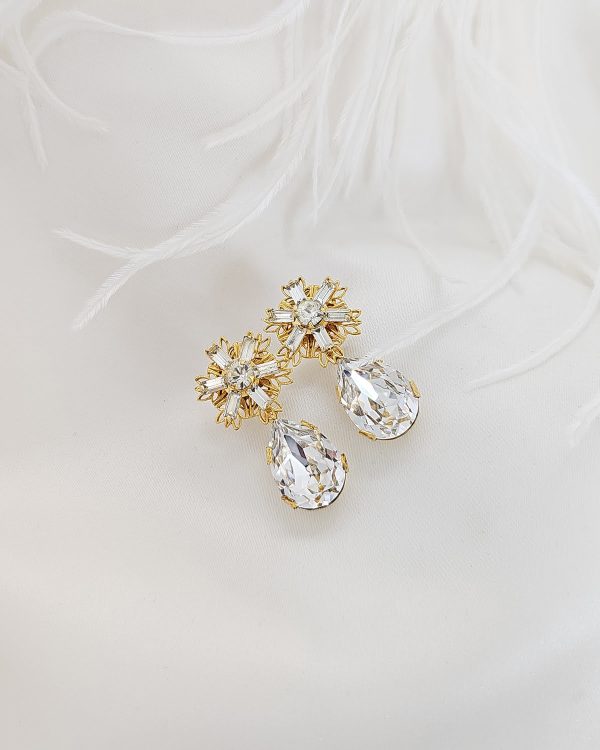 Parisian Gold Crystal Marquise Bridal Earring, Gold Metal 5cm long - Image 39