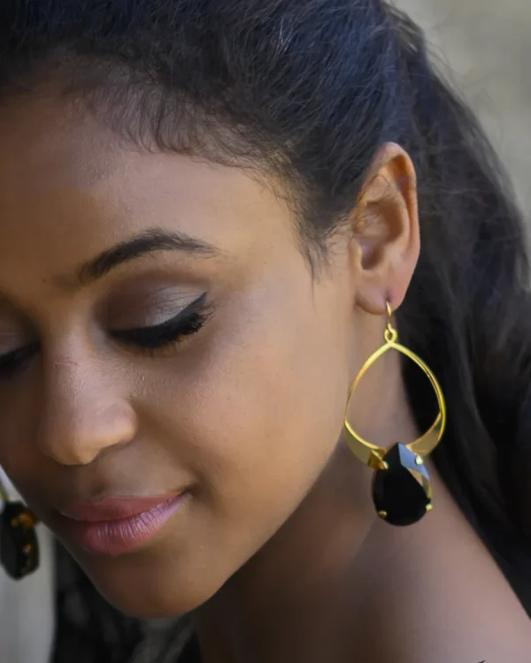 Vogue Orange Teardrop Crystal and Gold Metal Teardrop Earrings, 7cm long - Image 6