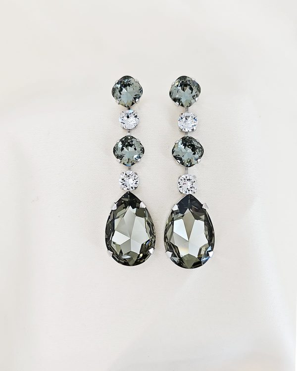 Astor Lava Grey Chandelier Crystal Earrings, 8cm Long Earrings - Image 3