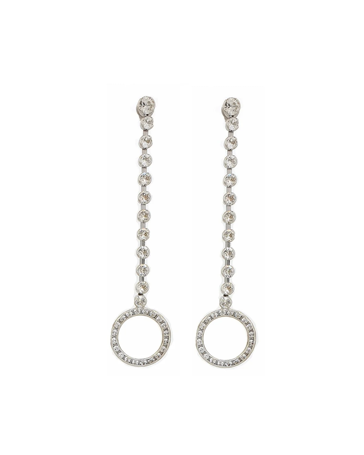 Lets Dance Crystal Circle Studs, silver metal 10cm earrings