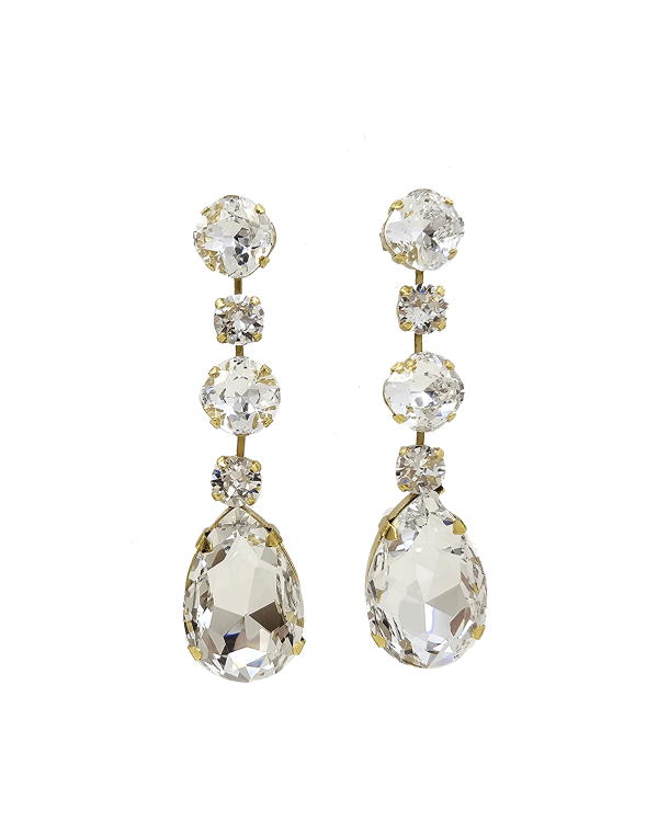 Astor Clear Crystal Teardrop Chandelier Earrings Rhodium Metal, 8cm Long