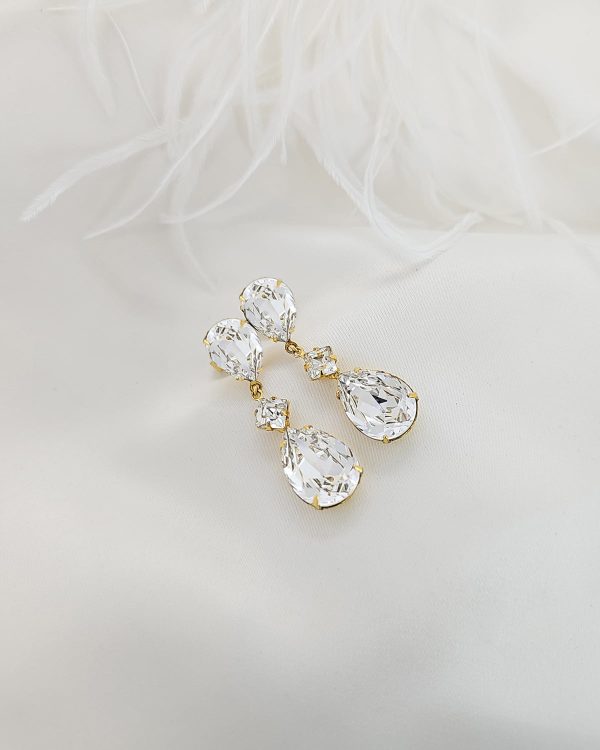 Stealing Kisses Clear Crystal Teardrop Bridal Earring, Gold Metal 5cm long - Image 6