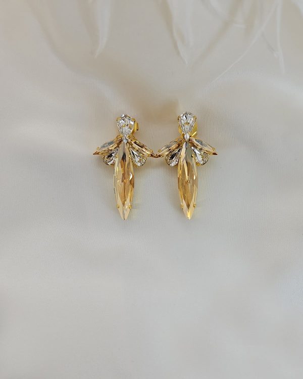 Parisian Gold Crystal Marquise Bridal Earring, Gold Metal 5cm long - Image 15