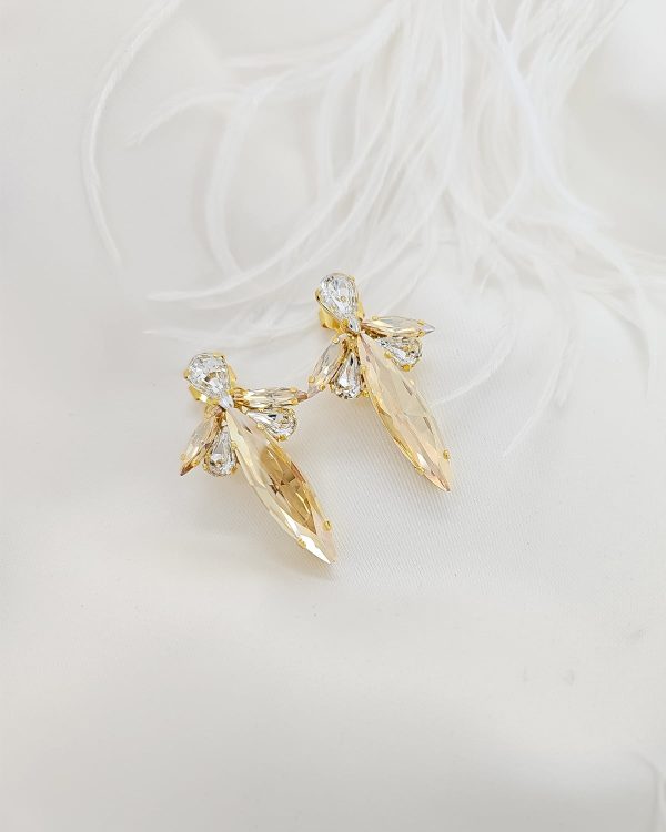 Parisian Gold Crystal Marquise Earring, Gold Metal 5cm long - Image 5