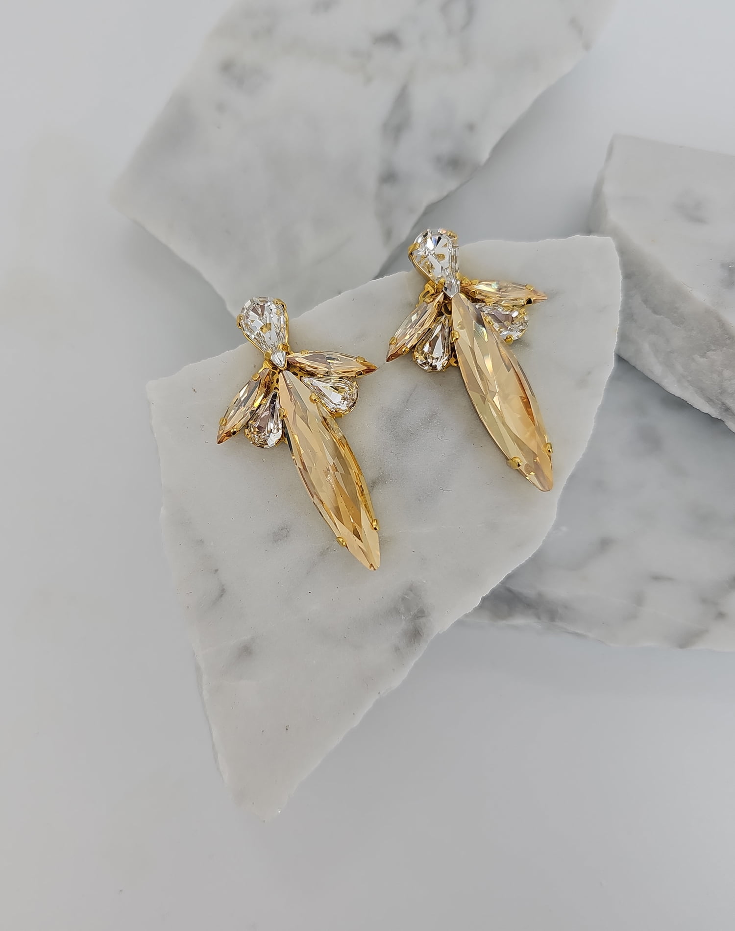 Parisian Gold Crystal Marquise Bridal Earrings, handmade by Redki Couture Jewellery