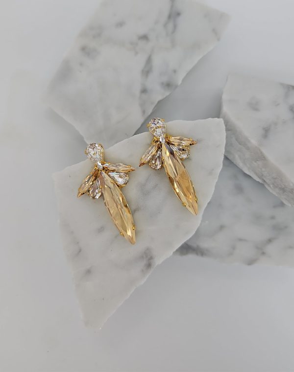 Parisian Gold Crystal Marquise Bridal Earring, Gold Metal 5cm long - Image 13