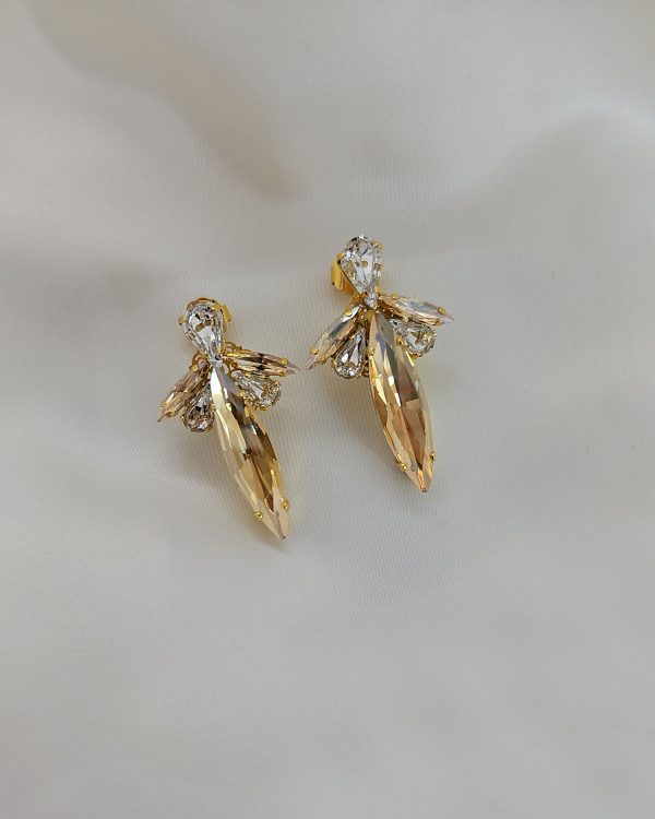 Parisian Gold Crystal Marquise Bridal Earring, Gold Metal 5cm long - Image 16