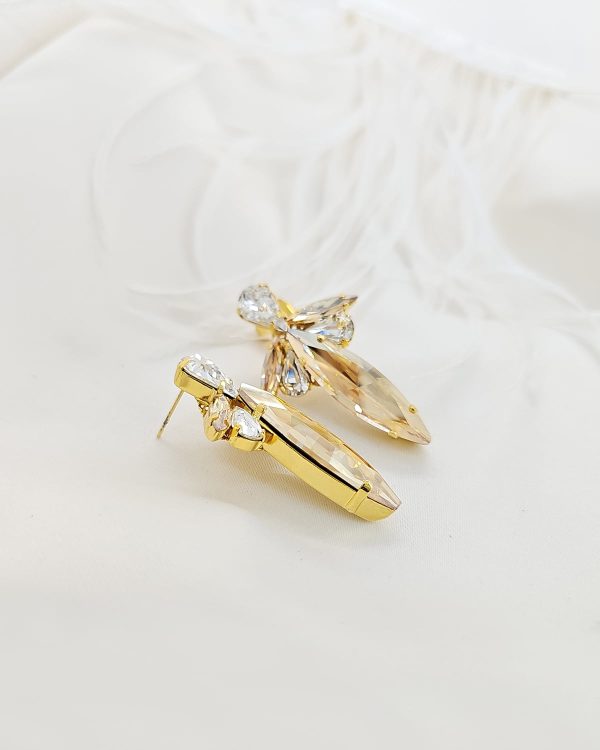 Parisian Gold Crystal Marquise Bridal Earring, Gold Metal 5cm long - Image 36