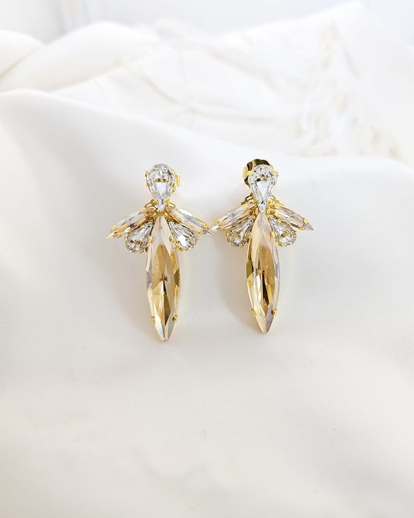 Parisian Gold Crystal Marquise Bridal Earring, Gold Metal 5cm long - Image 20