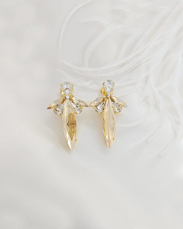 Parisian Gold Crystal Marquise Bridal Earring, Gold Metal 5cm long - Image 7