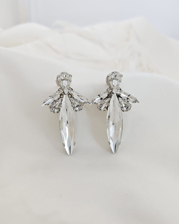 Parisian Crystal Marquise Bridal Earring, Rhodium Metal 5cm long - Image 7