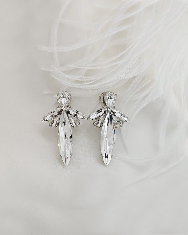 Parisian Crystal Marquise Bridal Earring, Rhodium Metal 5cm long - Image 11