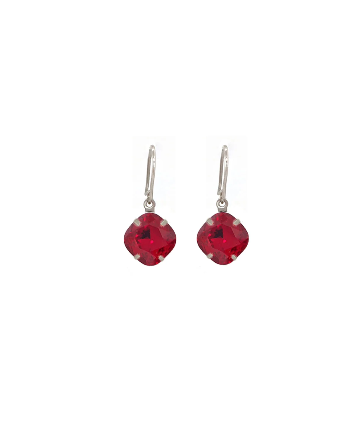 Remi Fire Red Crystal Earrings Diamond Shape, 2cm Long Rhodium Metal
