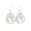 Cleo Clear Crystal Teardrop Earrings, Filigree Rhodium Metal 5cm long
