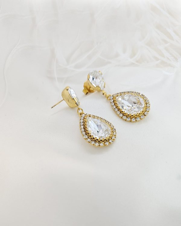 Milan Clear Crystal Teardrop Bridal Earrings, 4cm Long, Gold Metal - Image 4
