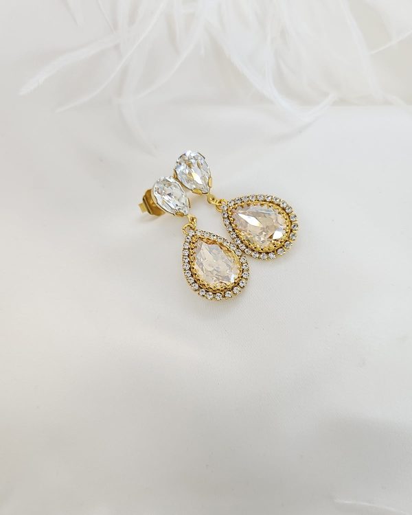 Milan Clear Gold Crystal Teardrop Bridal Earrings, 4cm Long, Gold Metal - Image 5