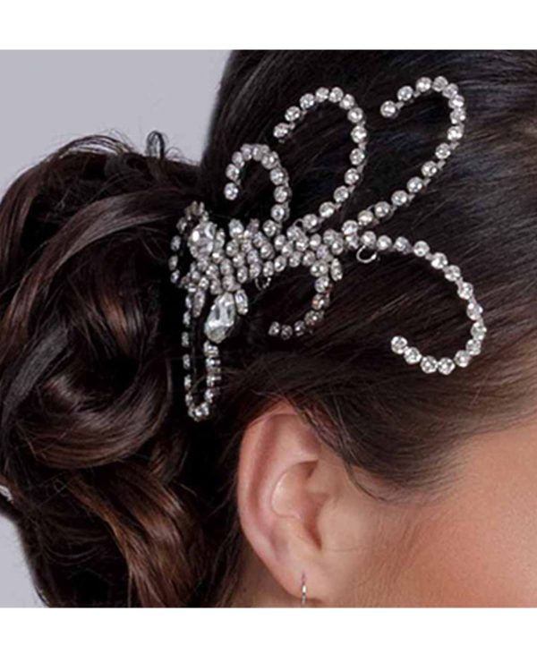 Whispers Crystal Scroll Hairpiece Grande, Rhodium Metal, 15cm Long - Image 2