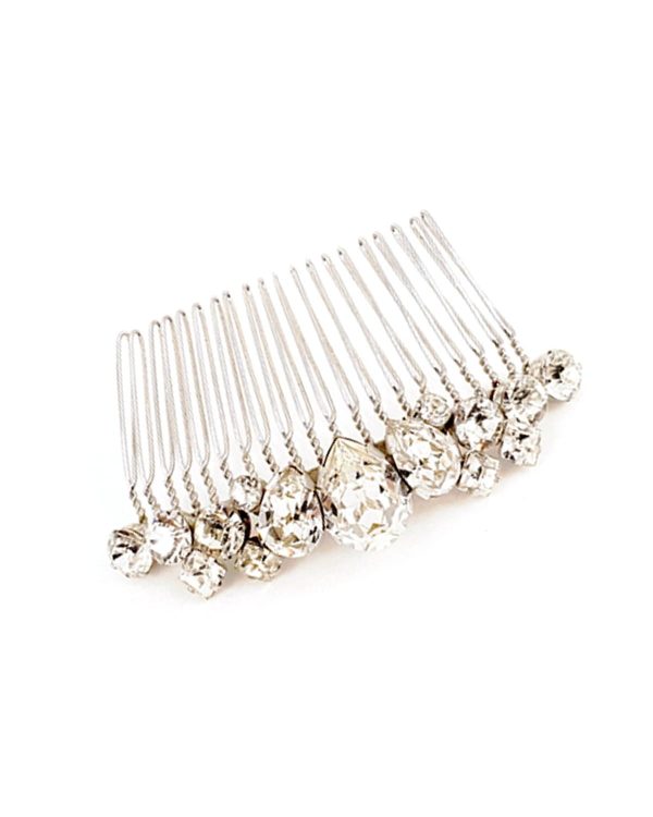 Stealing Kisses Crystal Hair Comb, Rhodium Metal 10cm Wide
