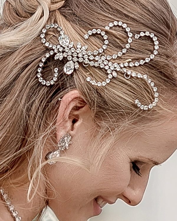 Whispers Crystal Scroll Hairpiece Grande, Rhodium Metal, 15cm Long - Image 3
