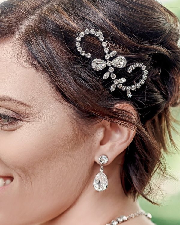 Whispers Crystal Scroll Hairpiece Petite, Rhodium Metal, 9cm Wide - Image 4
