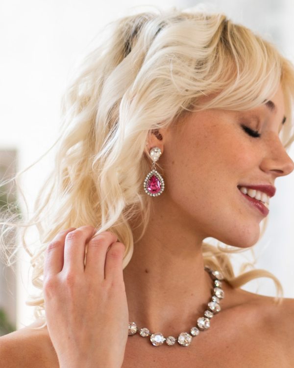 Halo Bridal Necklace Clear Crystals, Rhodium Metal - Image 3