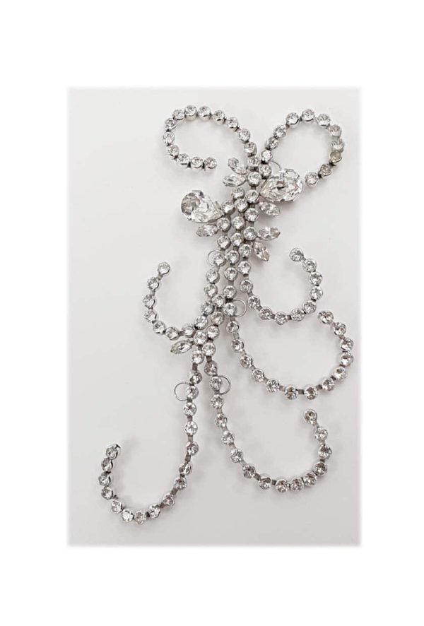 Whispers Crystal Scroll Hairpiece Grande, Rhodium Metal, 15cm Long