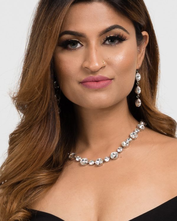 Halo Necklace Clear Crystals, Rhodium Metal