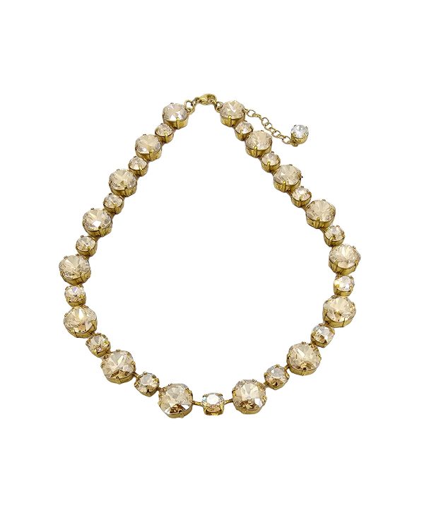 Halo Bridal Necklace Gold Crystals, Gold Metal