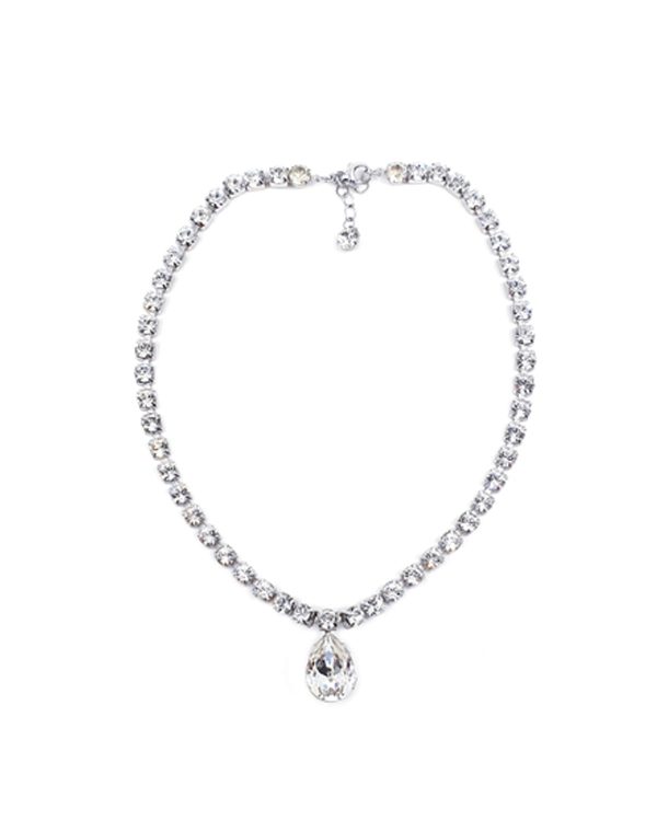 Stealing Kisses Crystal Teardrop Necklace Petite, Rhodium