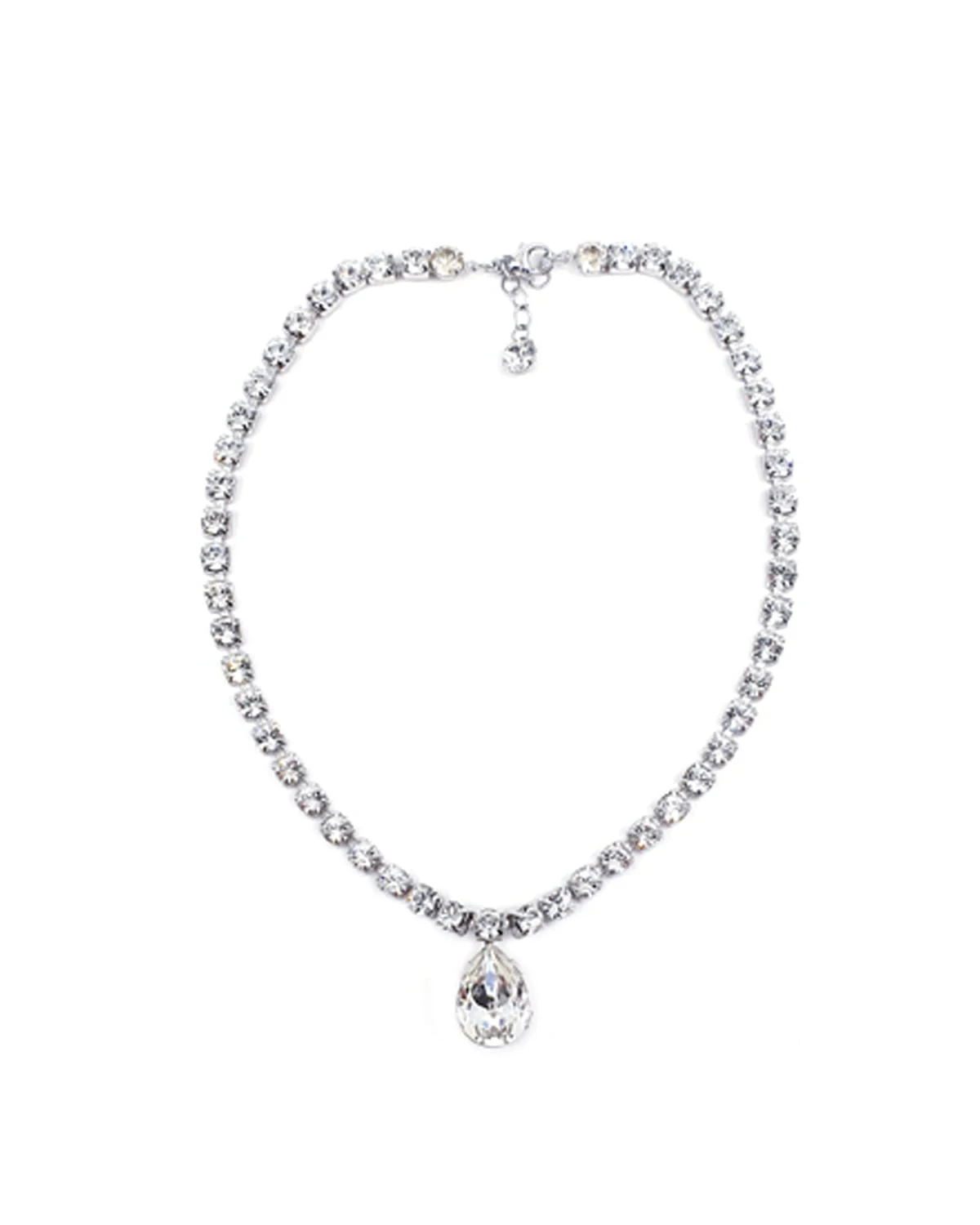 Stealing Kisses Crystal Teardrop Bridal Necklace Petite, Rhodium