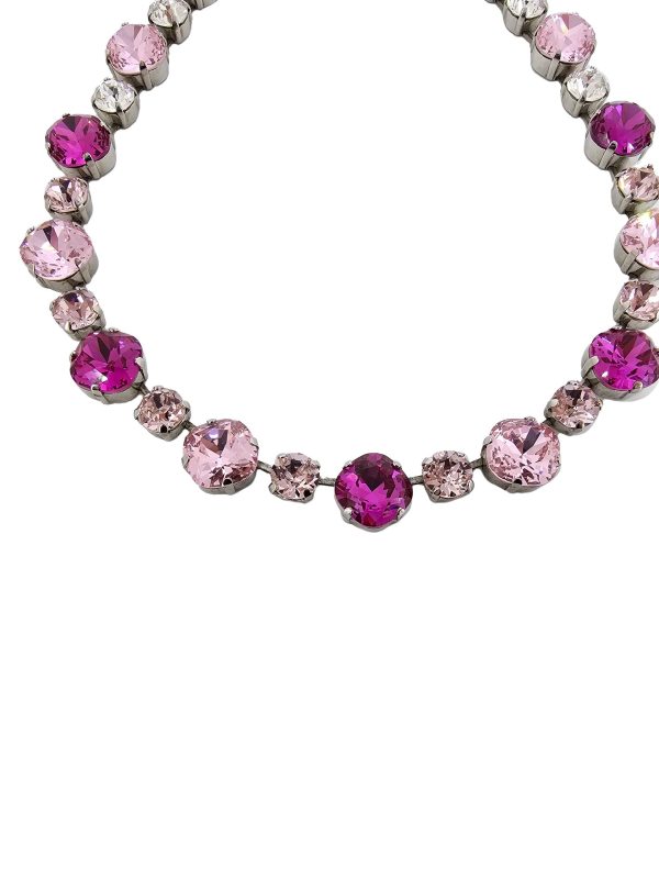 Halo Crystal Necklace Pink and Clear, Rhodium Metal - Image 4