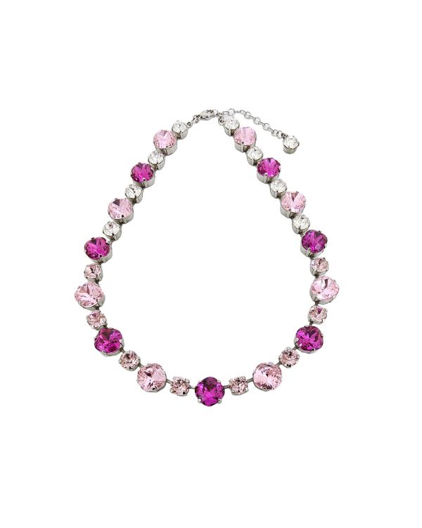 Halo Crystal Necklace Pink and Clear, Rhodium Metal - Image 5