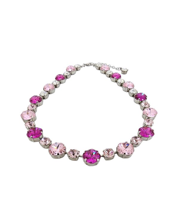 Halo Crystal Necklace Pink and Clear, Rhodium Metal - Image 3