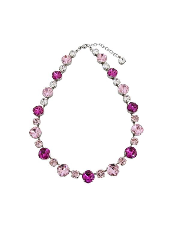Halo Bridal Necklace Pink and Clear Crystals, Rhodium Metal - Image 6