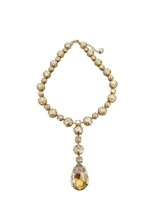 Halo Crystal Bridal Necklace Grand Gold Crystals, Pendant 8cm long, Gold Metal